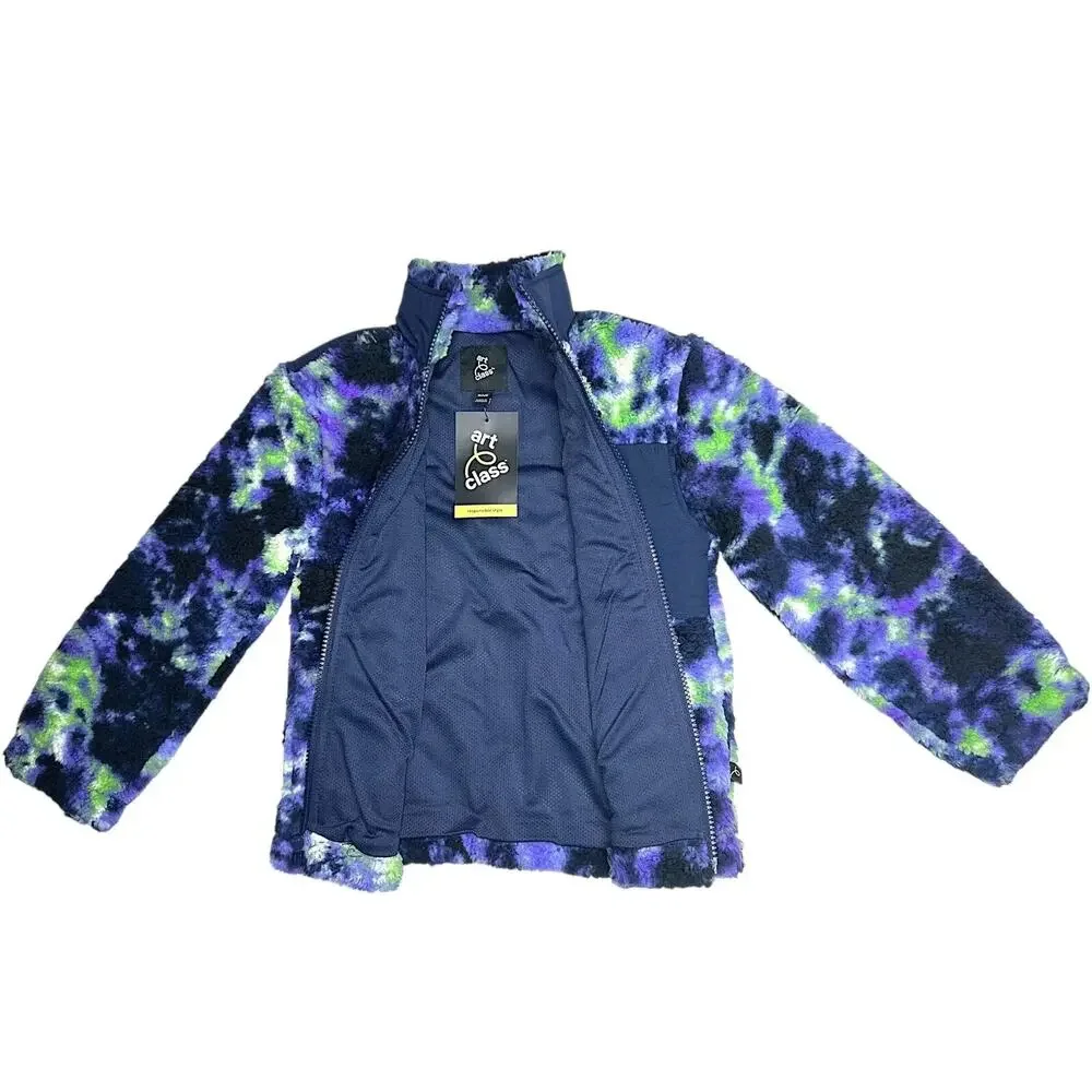 Art Class Sherpa Fleece Jacket Boys XS 4/5 Purple Blue Green Full Zip Pocket New
